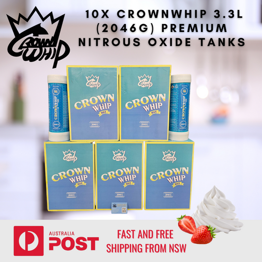 10x CrownWhip 3.3L (2046g) Premium Nitrous Oxide Tanks | Whipped Cream | Fast Shipping
