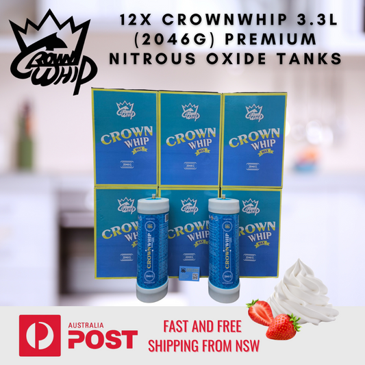 12x CrownWhip 3.3L (2046g) Premium Nitrous Oxide Tanks | Whipped Cream | Fast Shipping