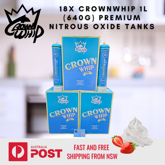 18x CrownWhip 1L (640g) Premium Nitrous Oxide Tanks | Whipped Cream | Fast Shipping