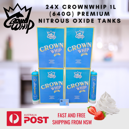 24x CrownWhip 1L (640g) Premium Nitrous Oxide Tanks | Whipped Cream | Fast Shipping