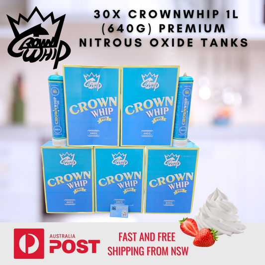 30x CrownWhip 1L (640g) Premium Nitrous Oxide Tanks | Whipped Cream | Fast Shipping