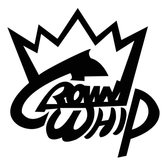 Black logo with a crown and 'Crown Whip' text on a white background