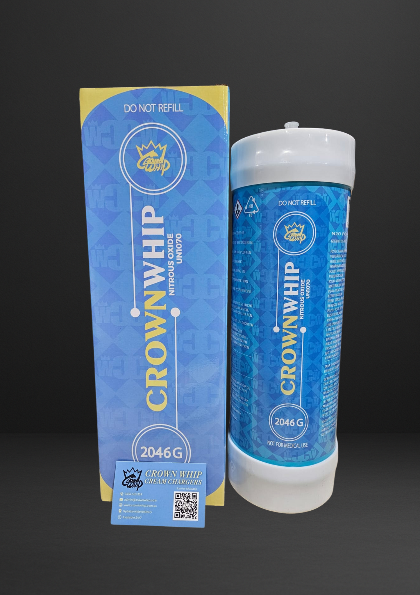 12x CrownWhip 3.3L (2046g) Premium Nitrous Oxide Tanks | Whipped Cream | Fast Shipping