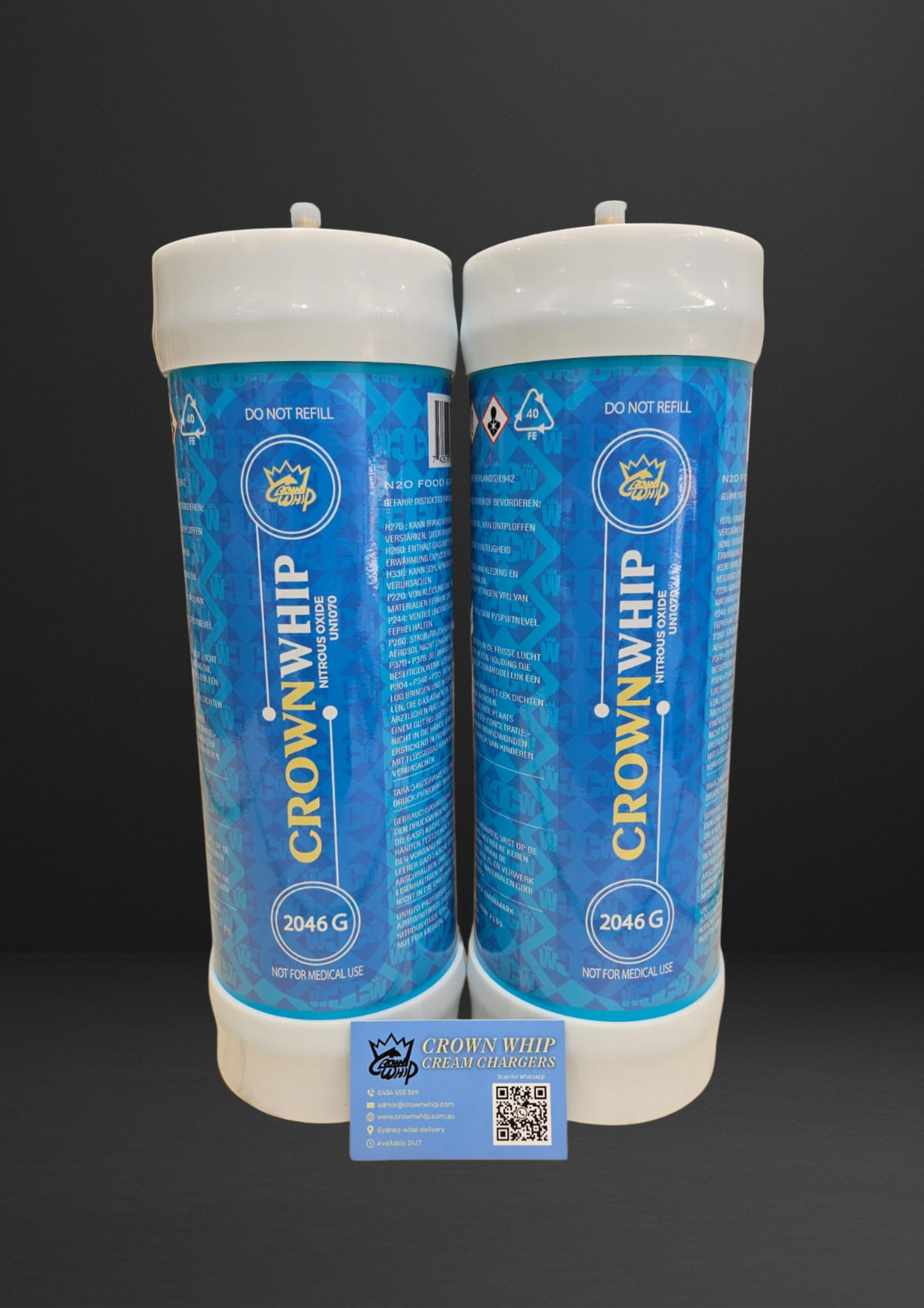 12x CrownWhip 3.3L (2046g) Premium Nitrous Oxide Tanks | Whipped Cream | Fast Shipping